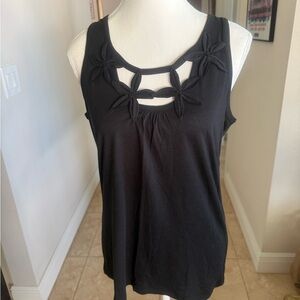 New black Sleeveless Top with Floral Detail